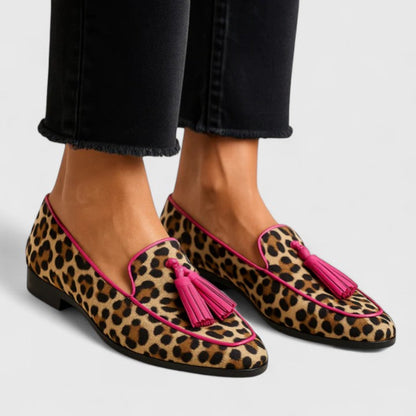 Mocassini Donna con Pompon e Stampa Animalier