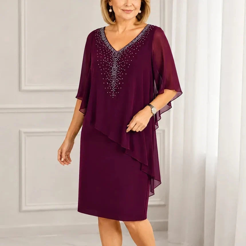Joaquina | Abito Midi Donna da Cerimonia con Mantella in Chiffon