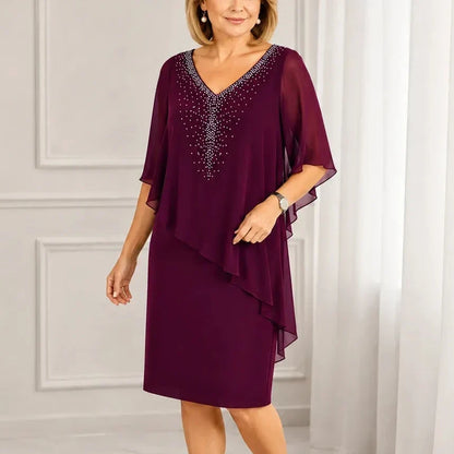 Joaquina | Abito Midi Donna da Cerimonia con Mantella in Chiffon