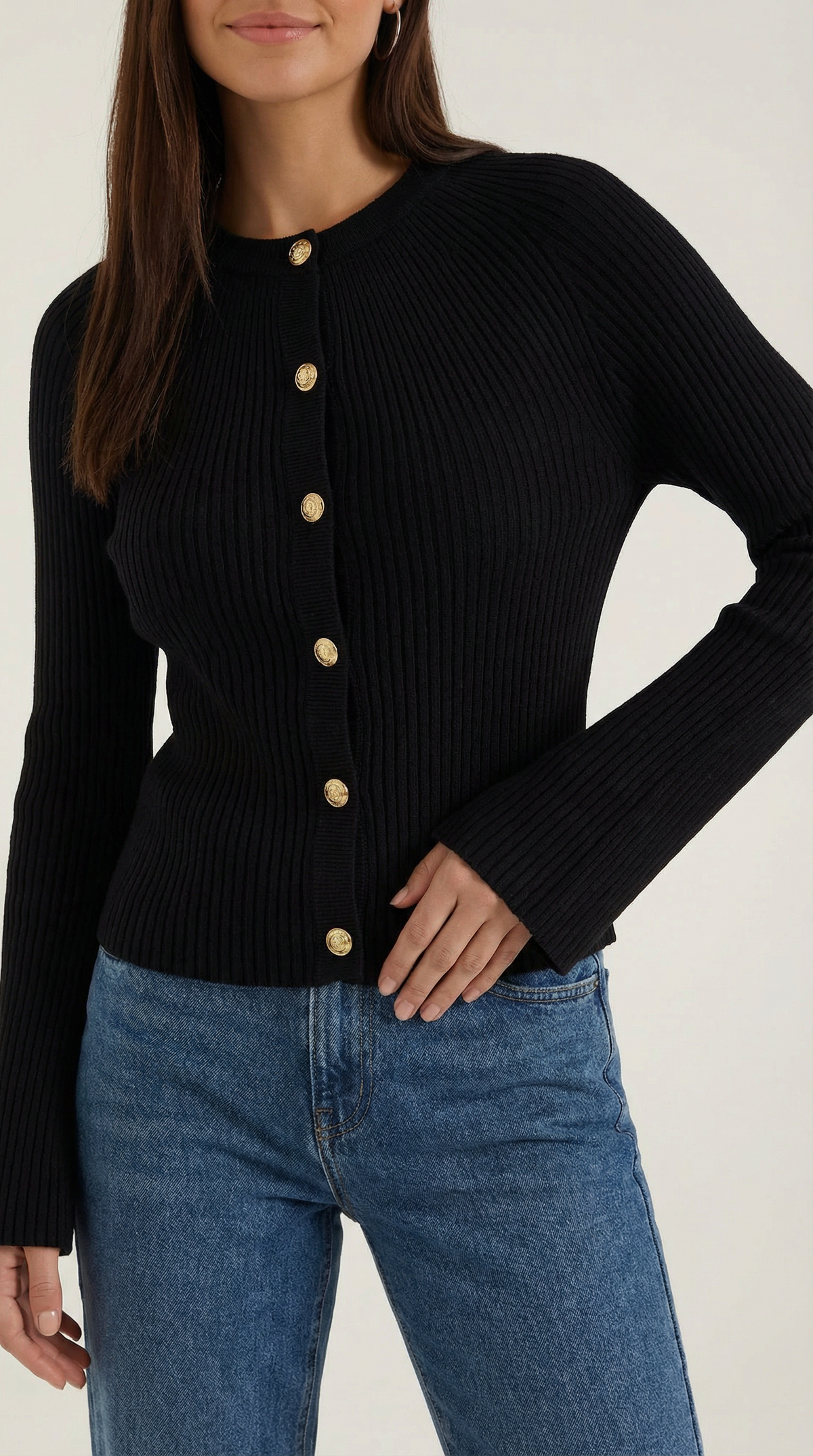 Maglia Donna a Coste con Bottoni