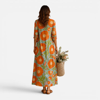 Abito Lungo Donna Floreale Boho con Tasche