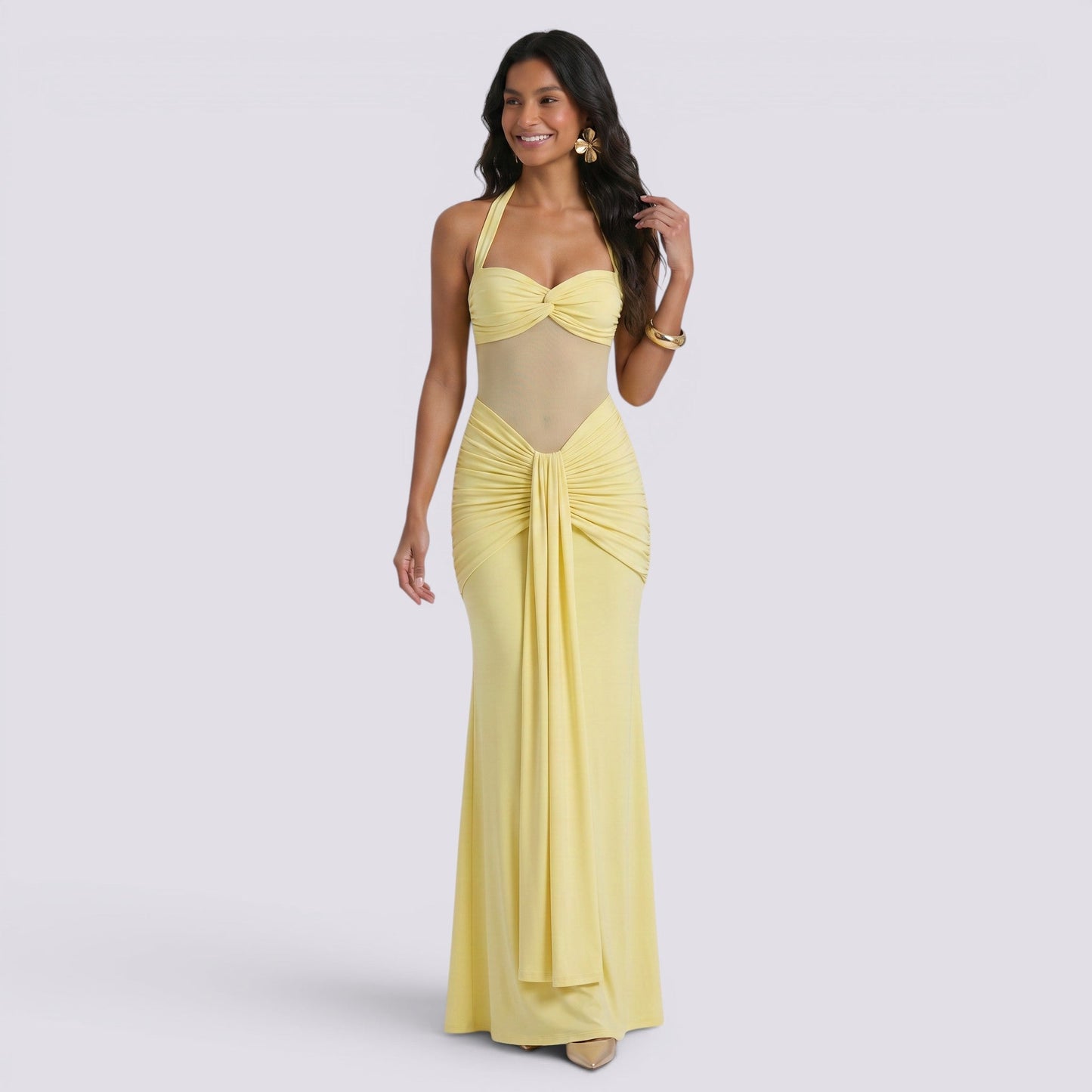 Abito Lungo Donna Halter con Schiena Aperta