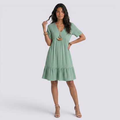 Abito Corto Donna Boho con Scollo a V
