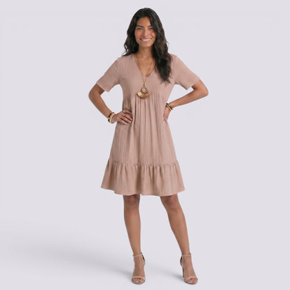 Abito Corto Donna Boho con Scollo a V