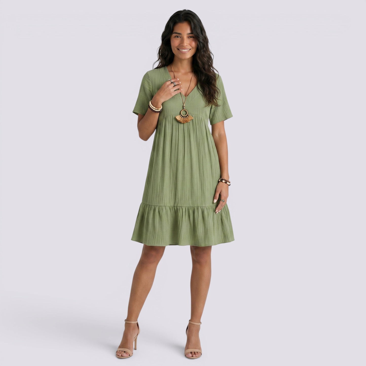 Abito Corto Donna Boho con Scollo a V