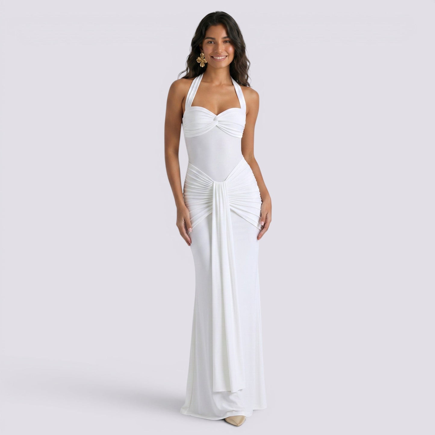 Abito Lungo Donna Halter con Schiena Aperta