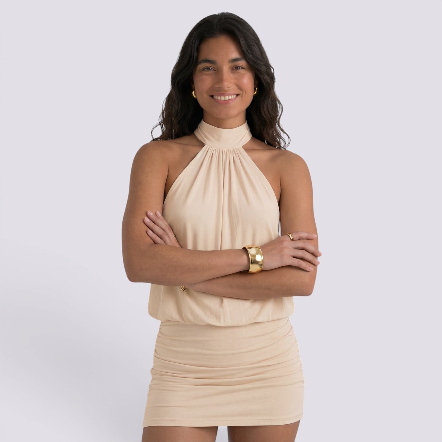 Abito Corto Donna Halter con Schiena Aperta