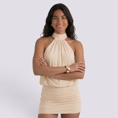 Abito Corto Donna Halter con Schiena Aperta