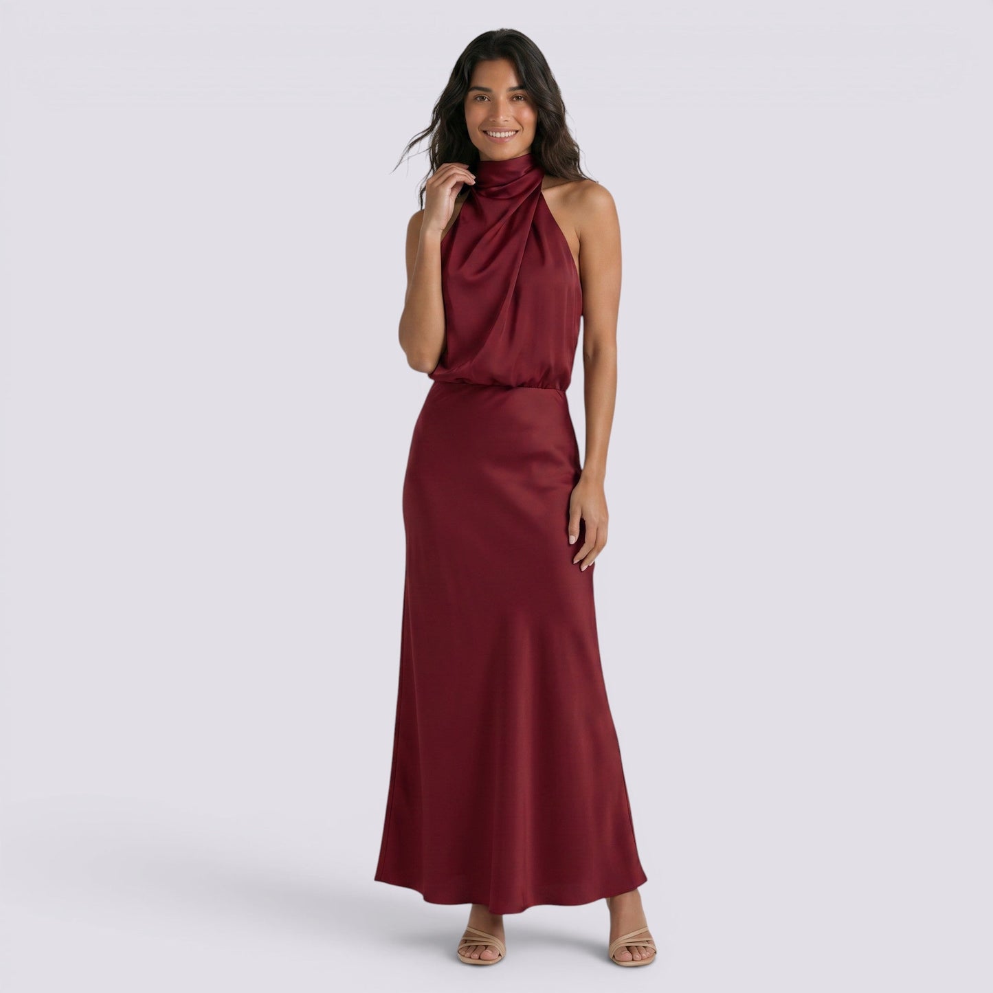 Abito Lungo Donna in Raso Fluido