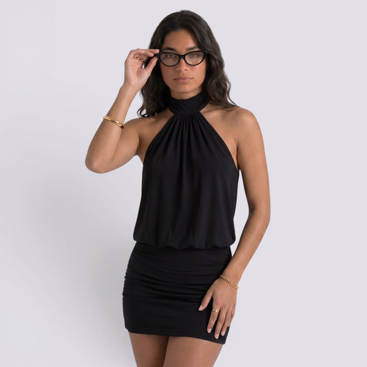 Abito Corto Donna Halter con Schiena Aperta