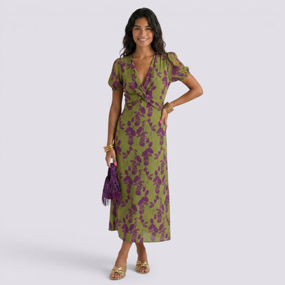 Abito Lungo Donna Floreale con Scollo a V