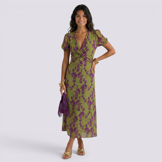 Abito Lungo Donna Floreale con Scollo a V
