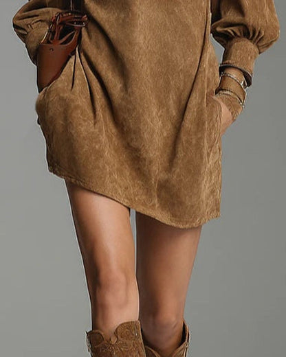 Lucrezia | Abito Morbido Effetto Suede con Zip, Marrone