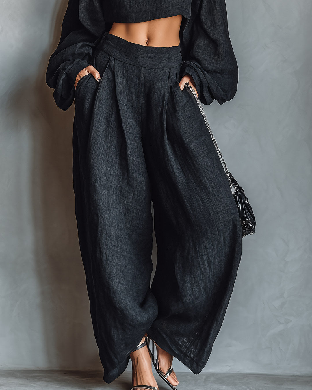 Tessa | Completo Spalle Scoperte e Pantalone a Gamba Larga, Nero