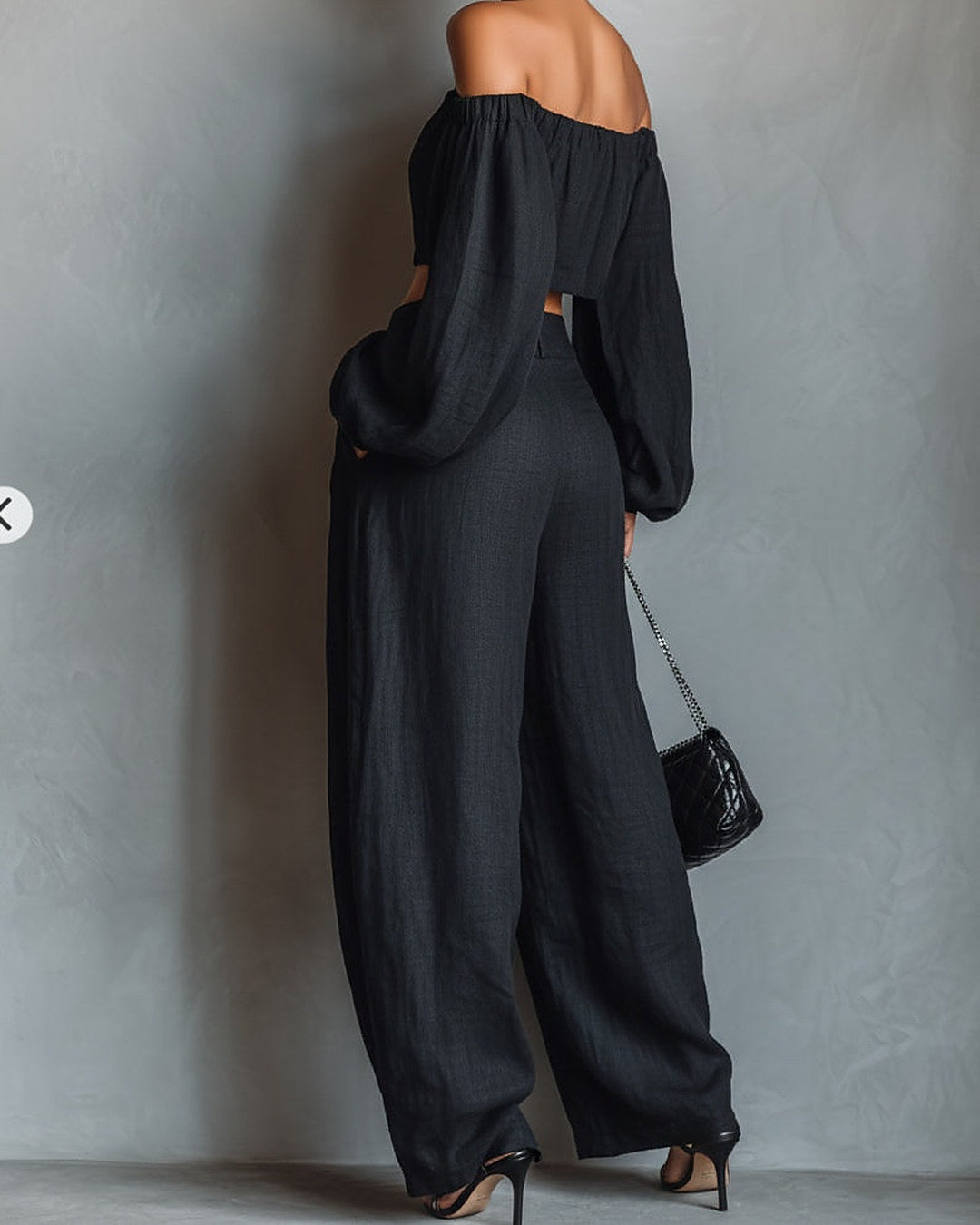 Tessa | Completo Spalle Scoperte e Pantalone a Gamba Larga, Nero