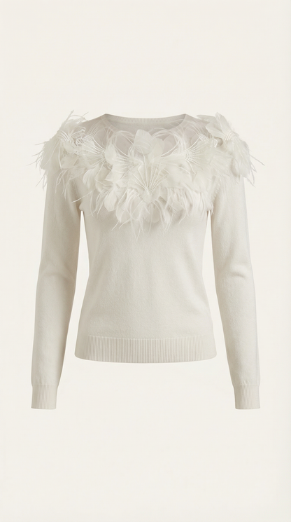 Maglione Donna con Colletto di Piume