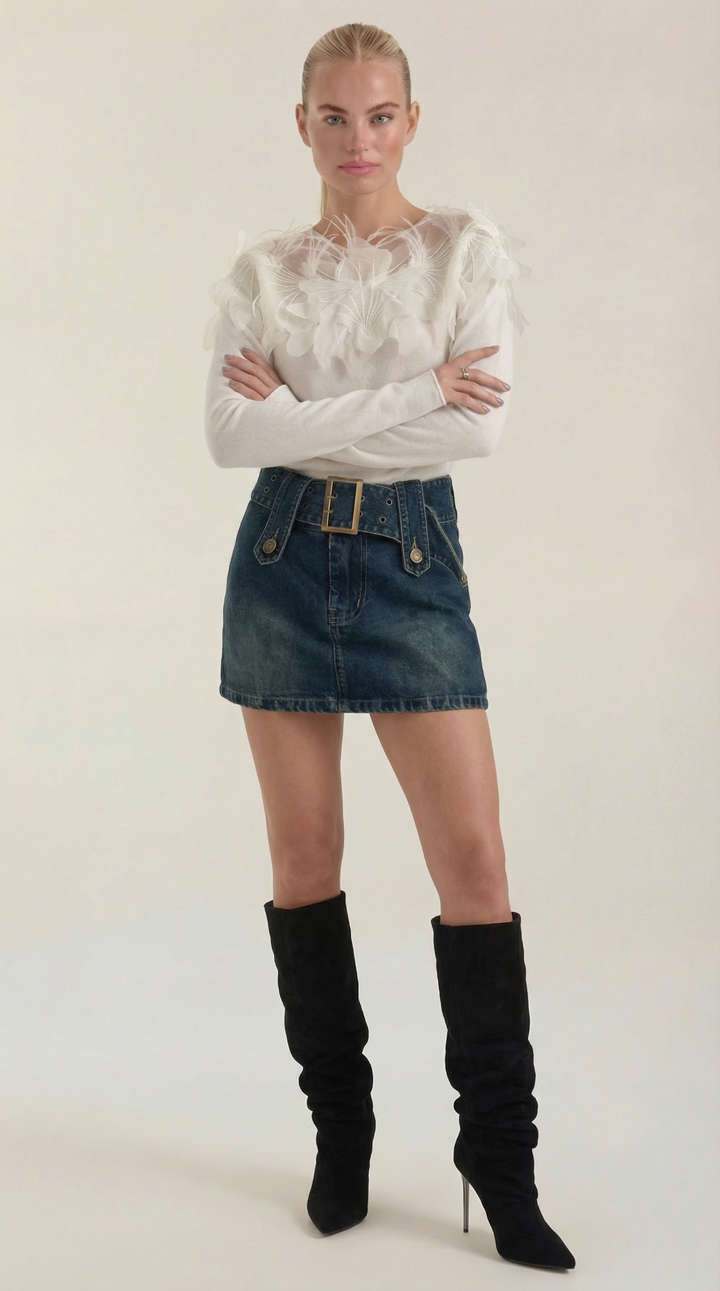 Maglione Donna con Colletto di Piume