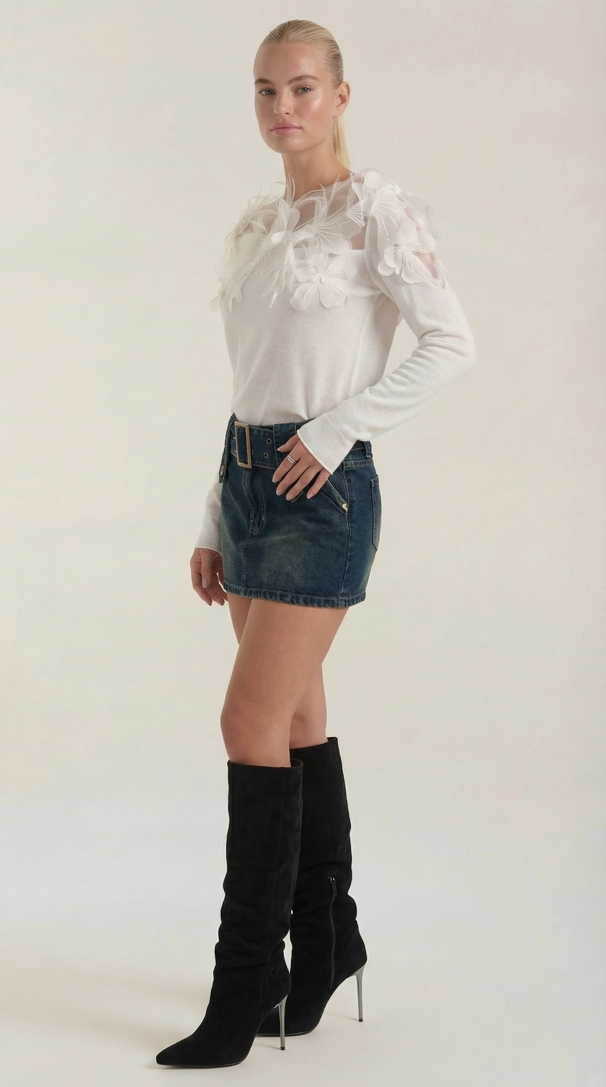Maglione Donna con Colletto di Piume