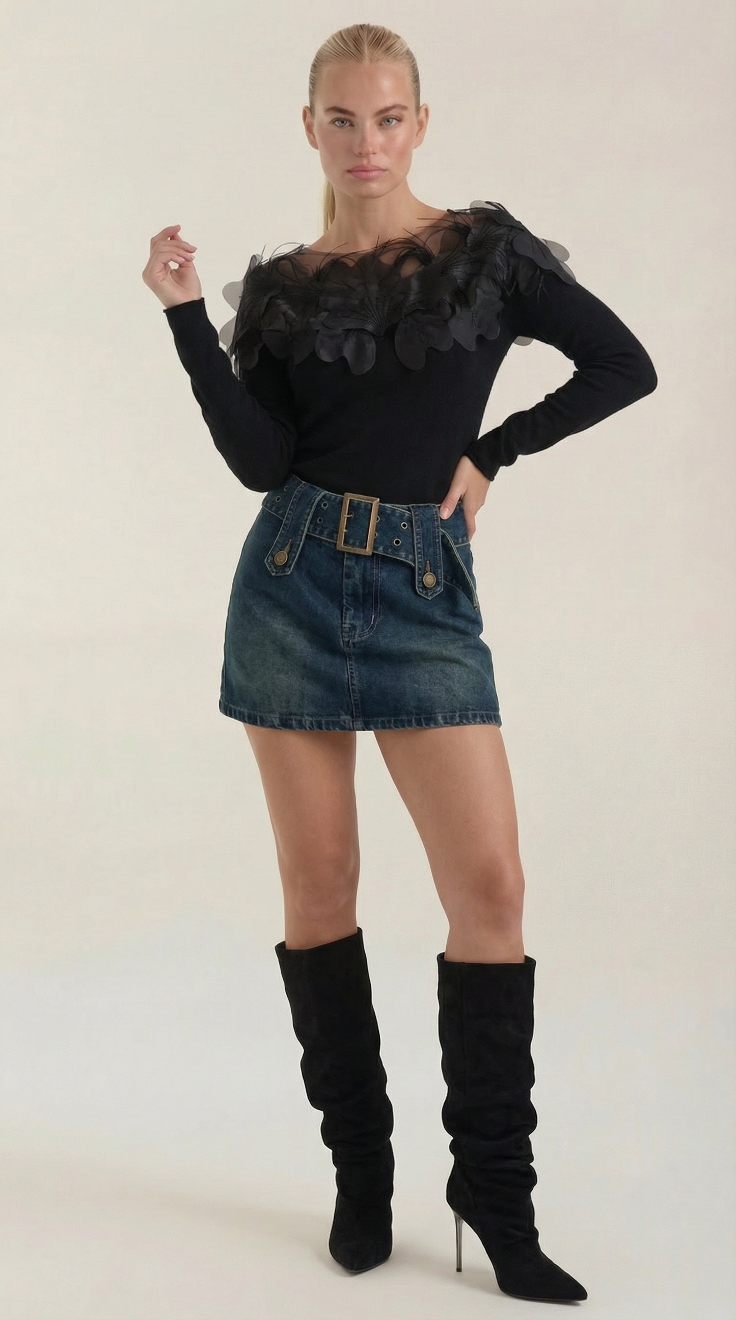 Maglione Donna con Colletto di Piume