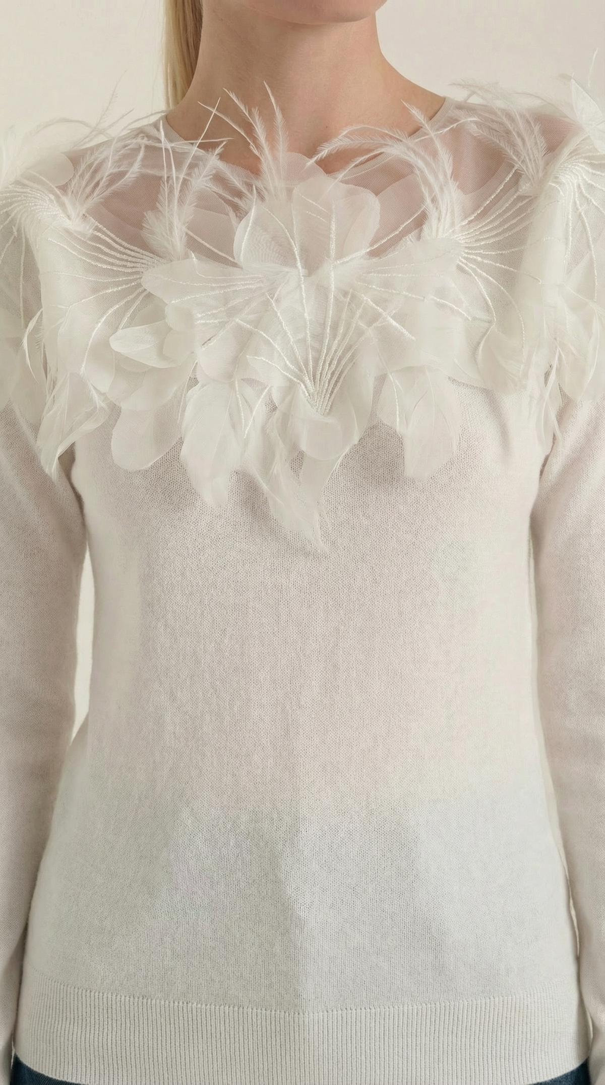 Maglione Donna con Colletto di Piume