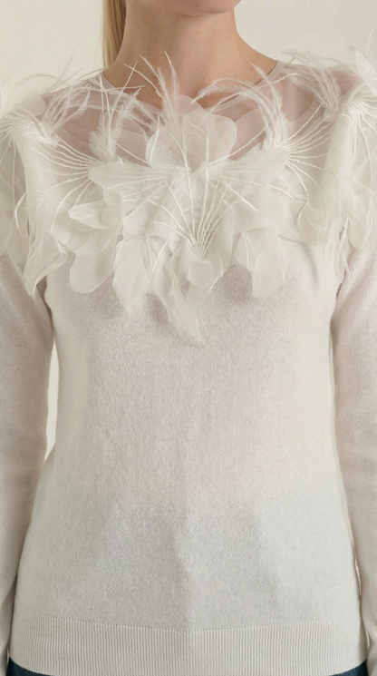 Maglione Donna con Colletto di Piume