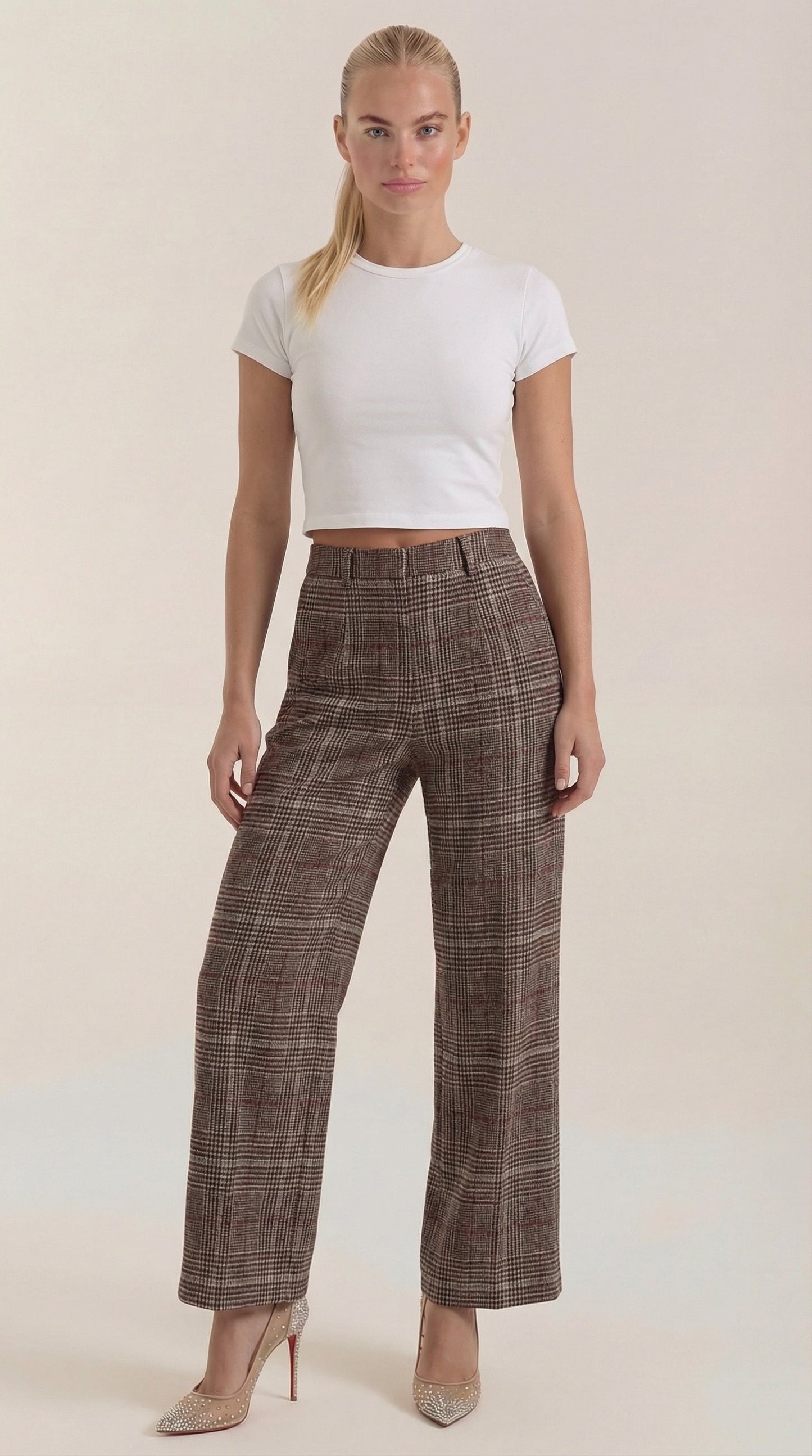 Pantaloni Donna a Quadri a Gamba Larga