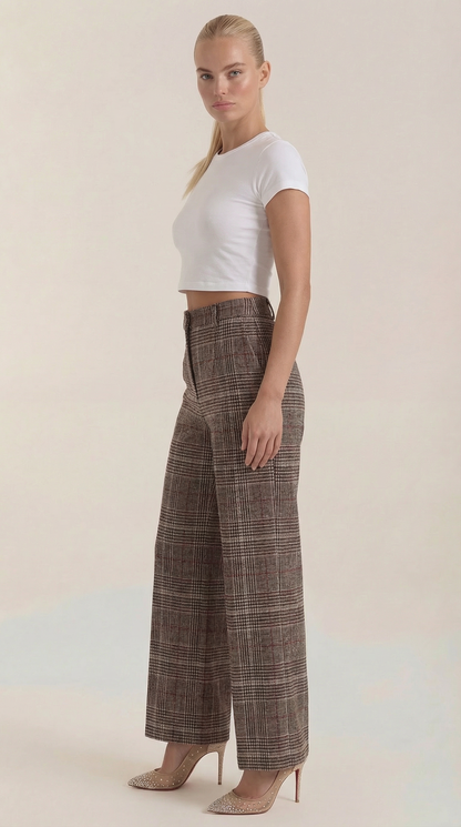 Pantaloni Donna a Quadri a Gamba Larga