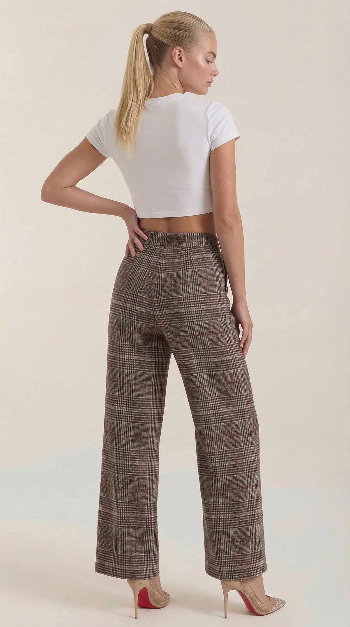 Pantaloni Donna a Quadri a Gamba Larga