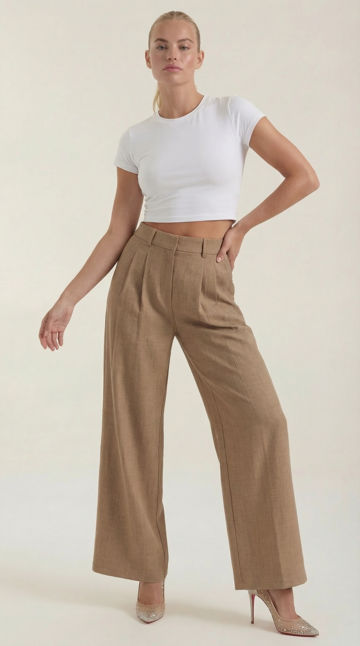 Pantaloni Donna Plissettati a Vita Alta
