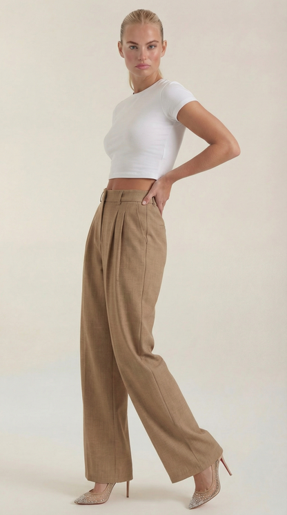 Pantaloni Donna Plissettati a Vita Alta