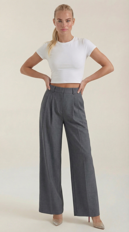 Pantaloni Donna Plissettati a Vita Alta