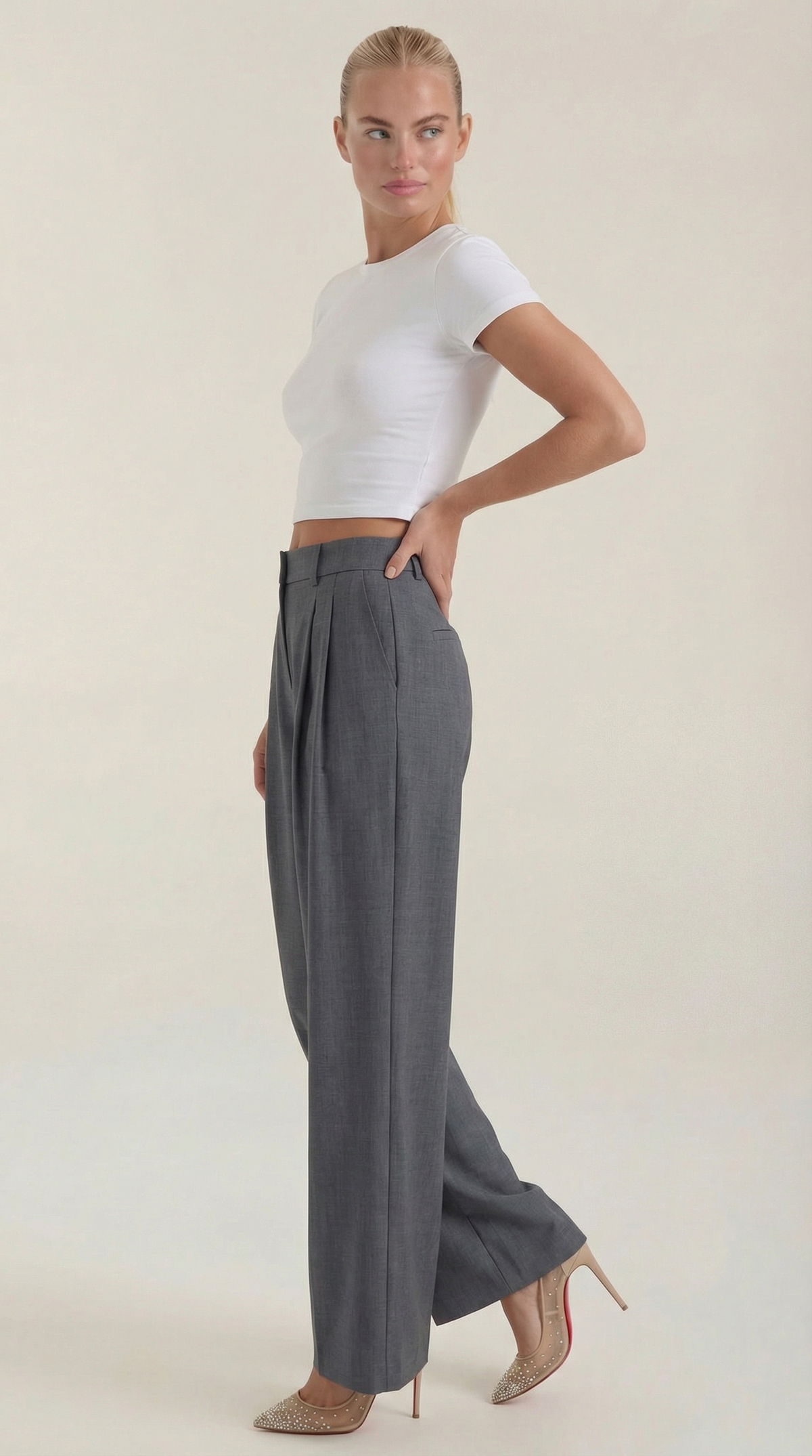 Pantaloni Donna Plissettati a Vita Alta