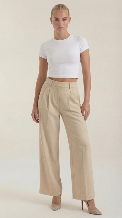 Pantaloni Donna Plissettati a Vita Alta