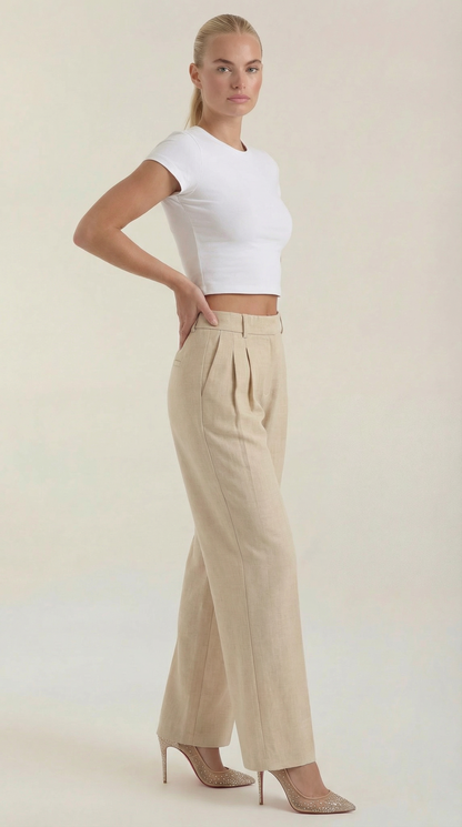 Pantaloni Donna Plissettati a Vita Alta