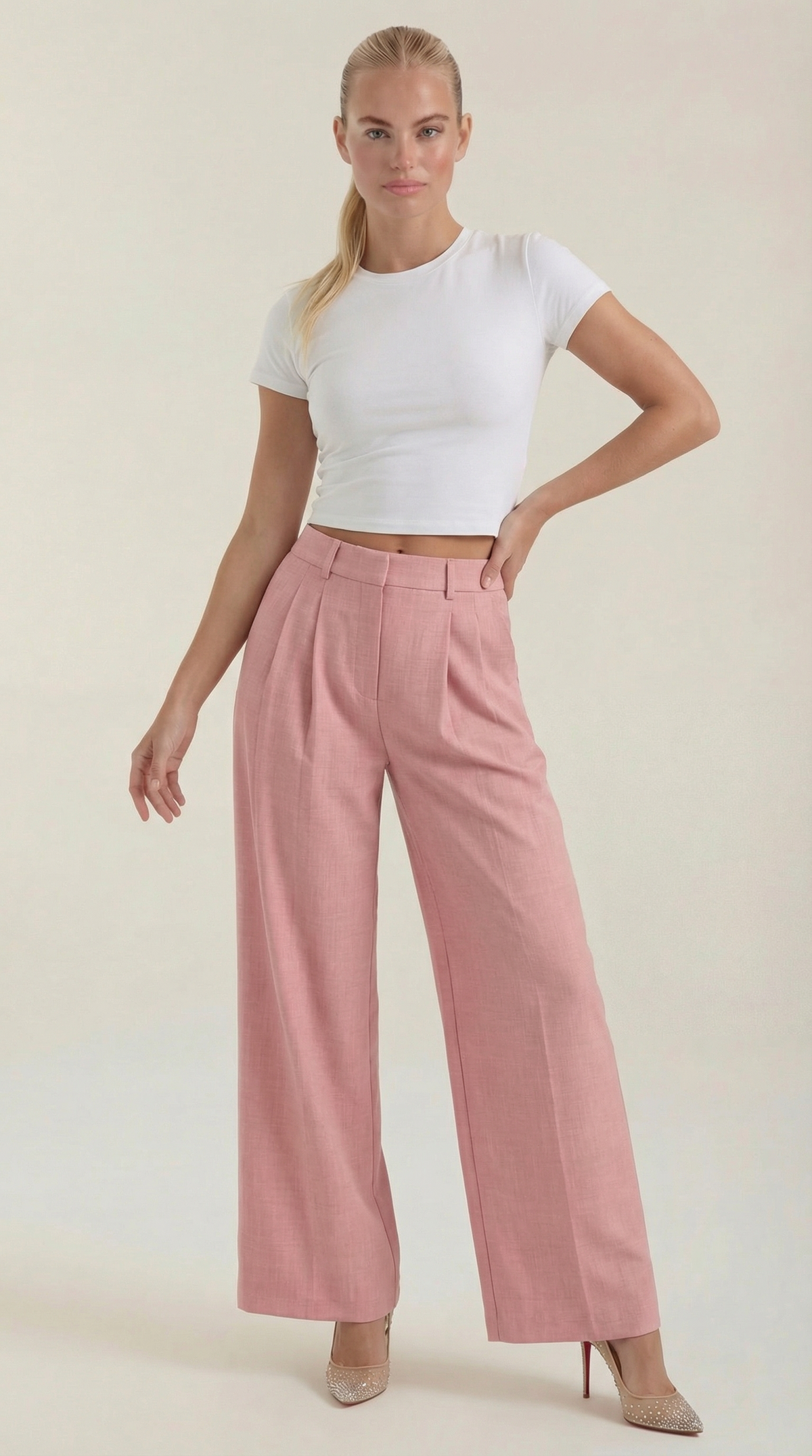 Pantaloni Donna Plissettati a Vita Alta