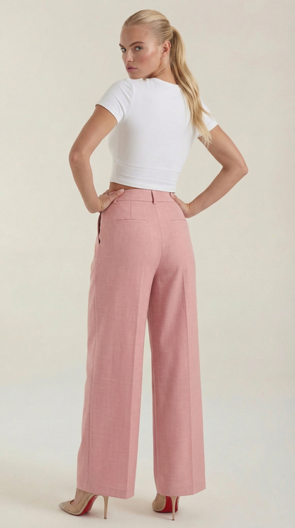 Pantaloni Donna Plissettati a Vita Alta