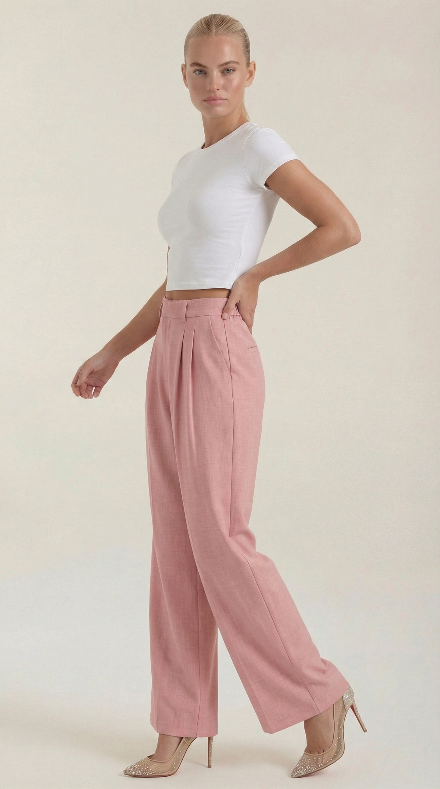 Pantaloni Donna Plissettati a Vita Alta