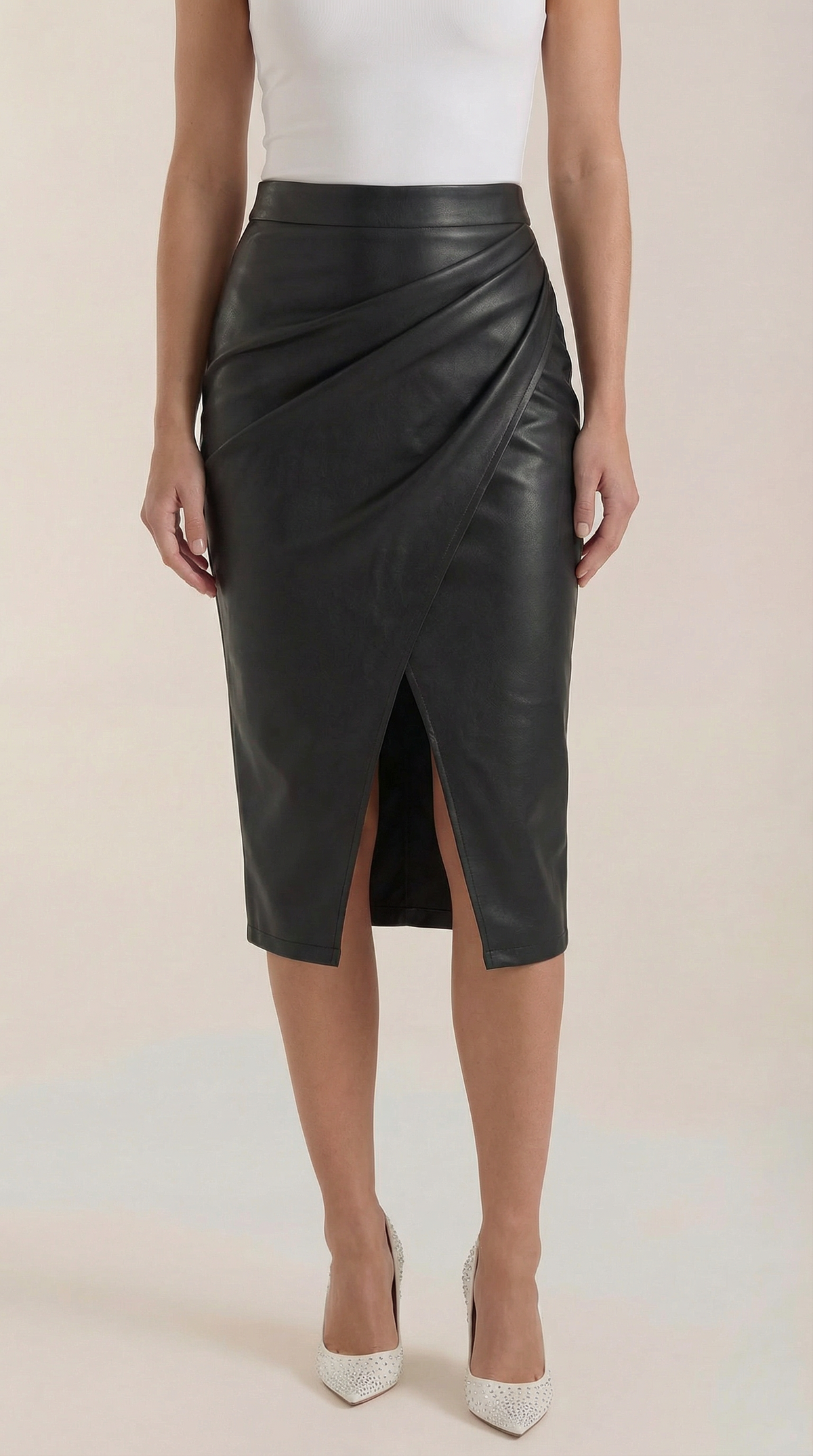 Gonna Midi Donna Drappeggiata con Spacco Frontale