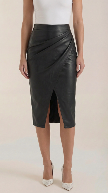 Gonna Midi Donna Drappeggiata con Spacco Frontale