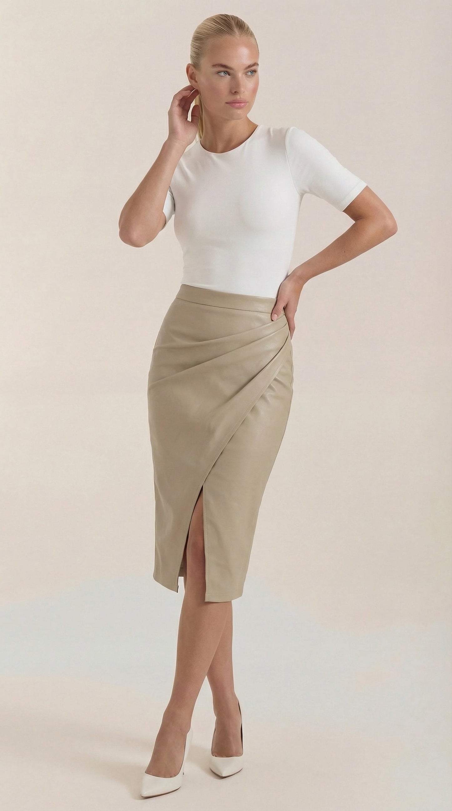 Gonna Midi Donna Drappeggiata con Spacco Frontale