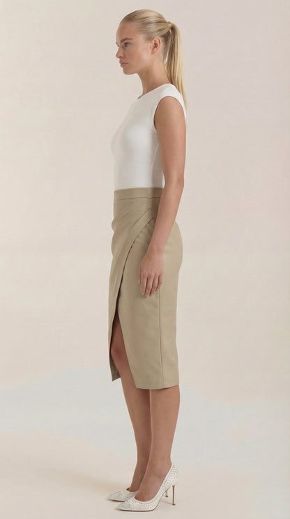 Gonna Midi Donna Drappeggiata con Spacco Frontale
