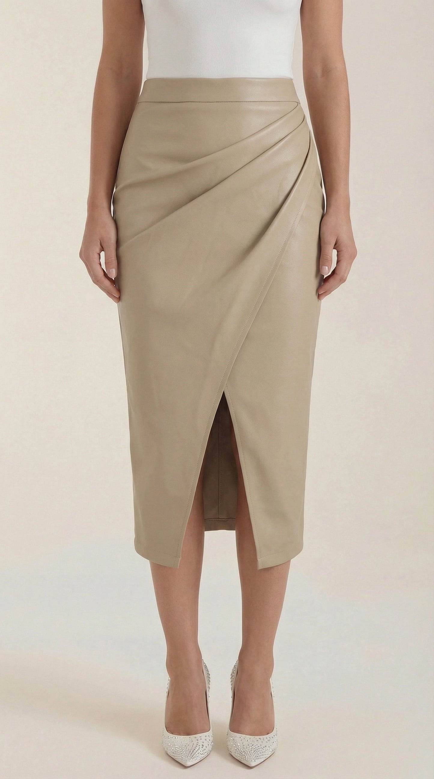Gonna Midi Donna Drappeggiata con Spacco Frontale