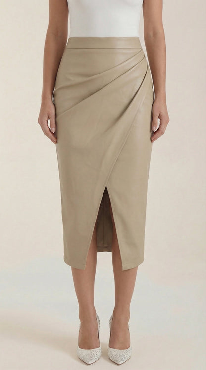 Gonna Midi Donna Drappeggiata con Spacco Frontale