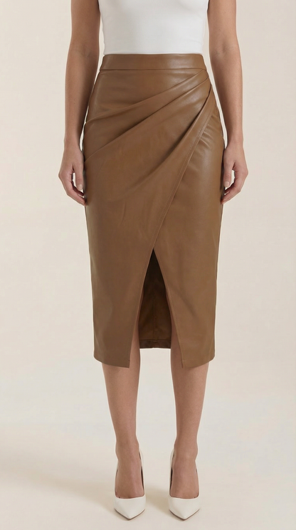 Gonna Midi Donna Drappeggiata con Spacco Frontale