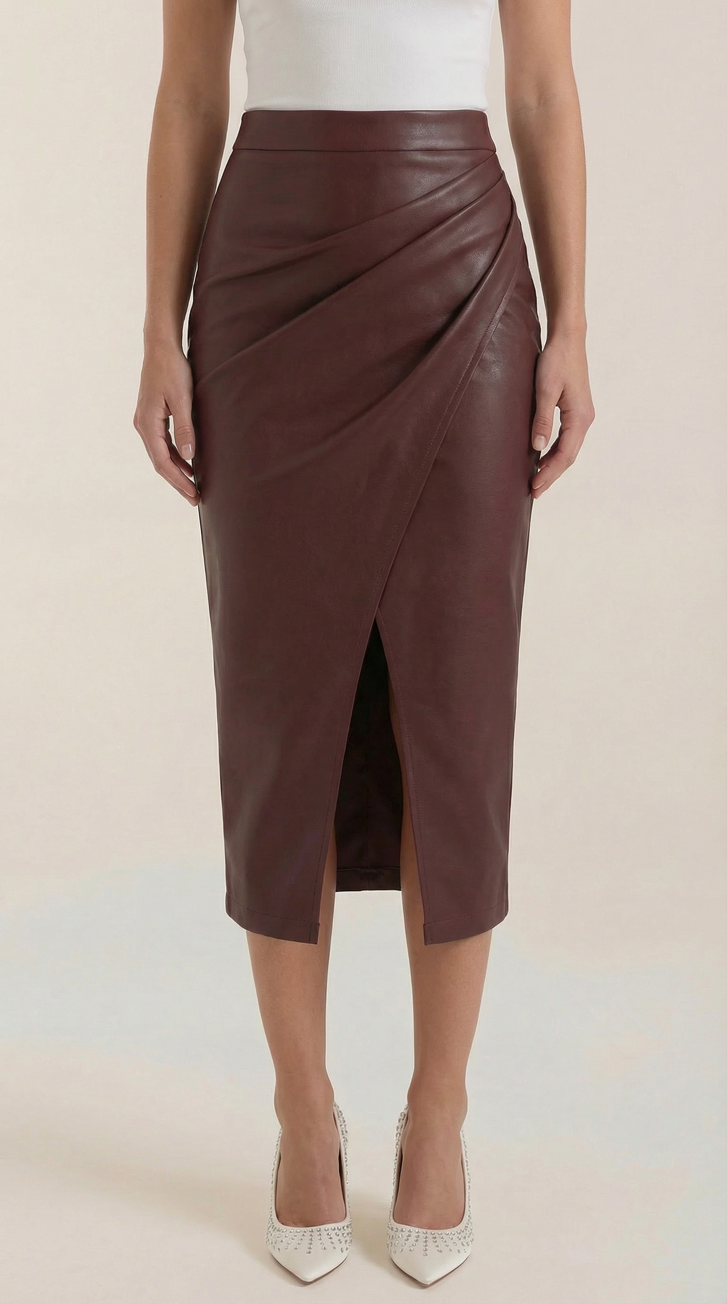 Gonna Midi Donna Drappeggiata con Spacco Frontale