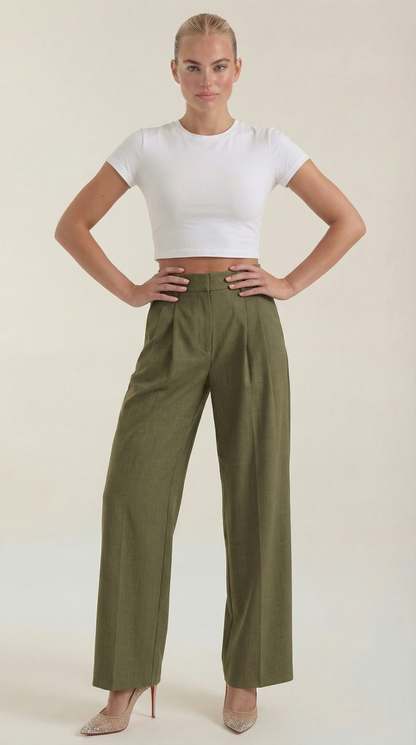 Pantaloni Donna Plissettati a Vita Alta