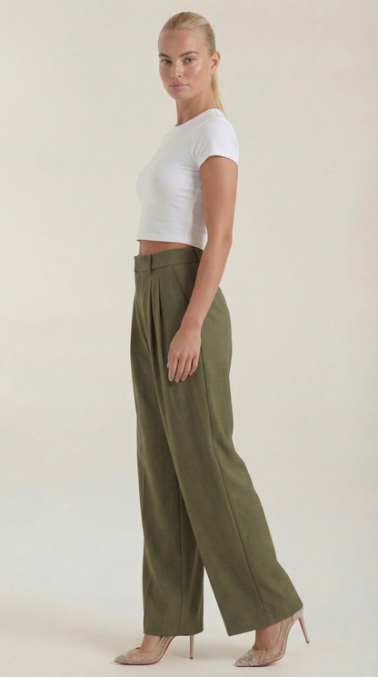 Pantaloni Donna Plissettati a Vita Alta