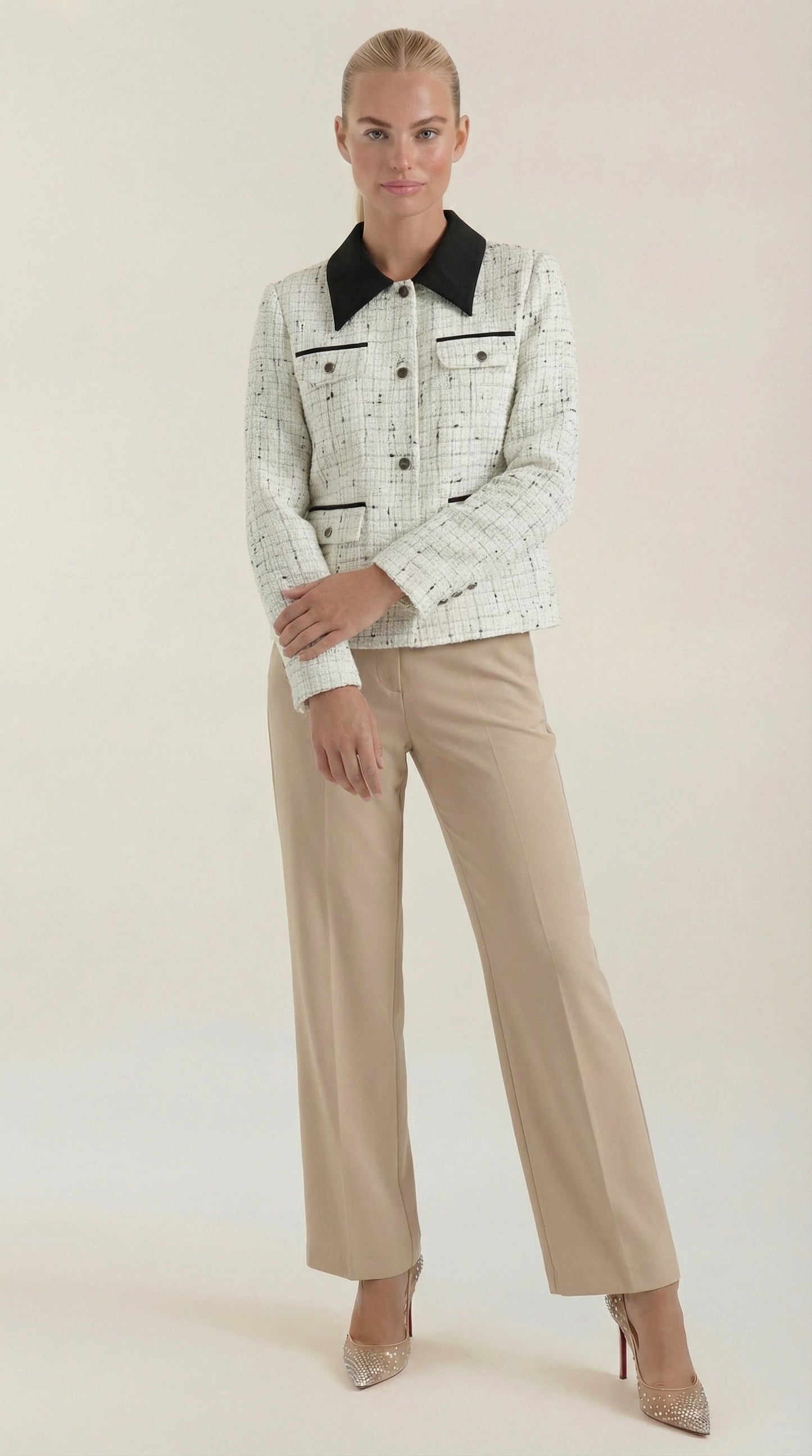 Giacca Donna in Tweed con Collo a Contrasto