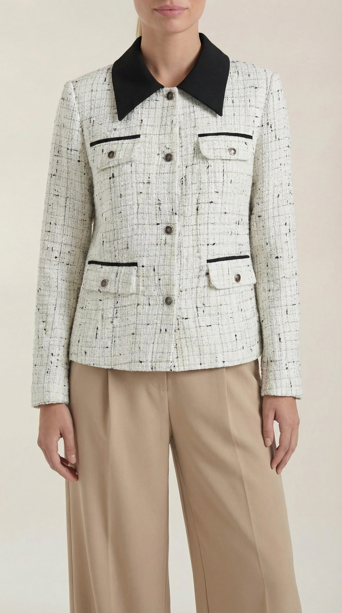 Giacca Donna in Tweed con Collo a Contrasto