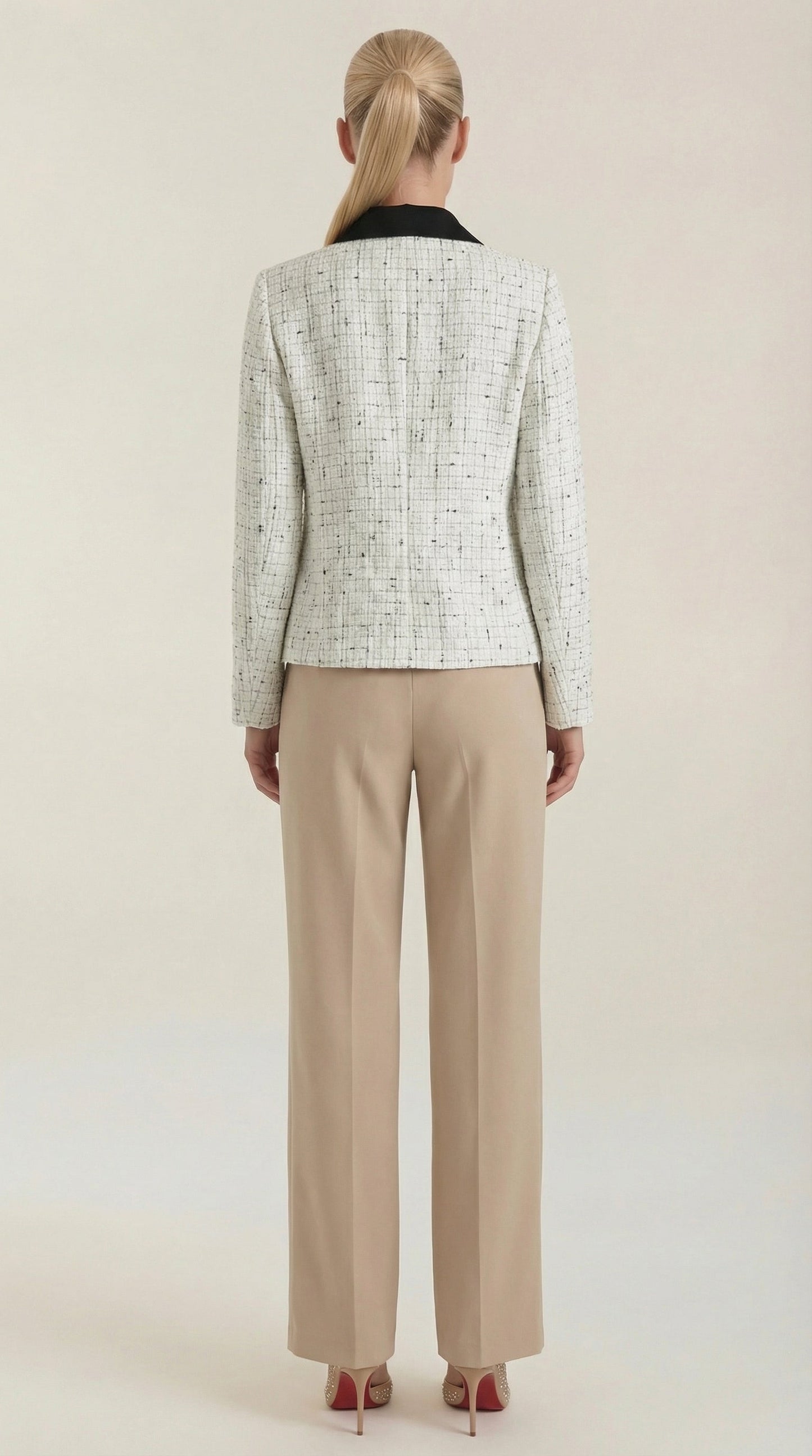 Giacca Donna in Tweed con Collo a Contrasto